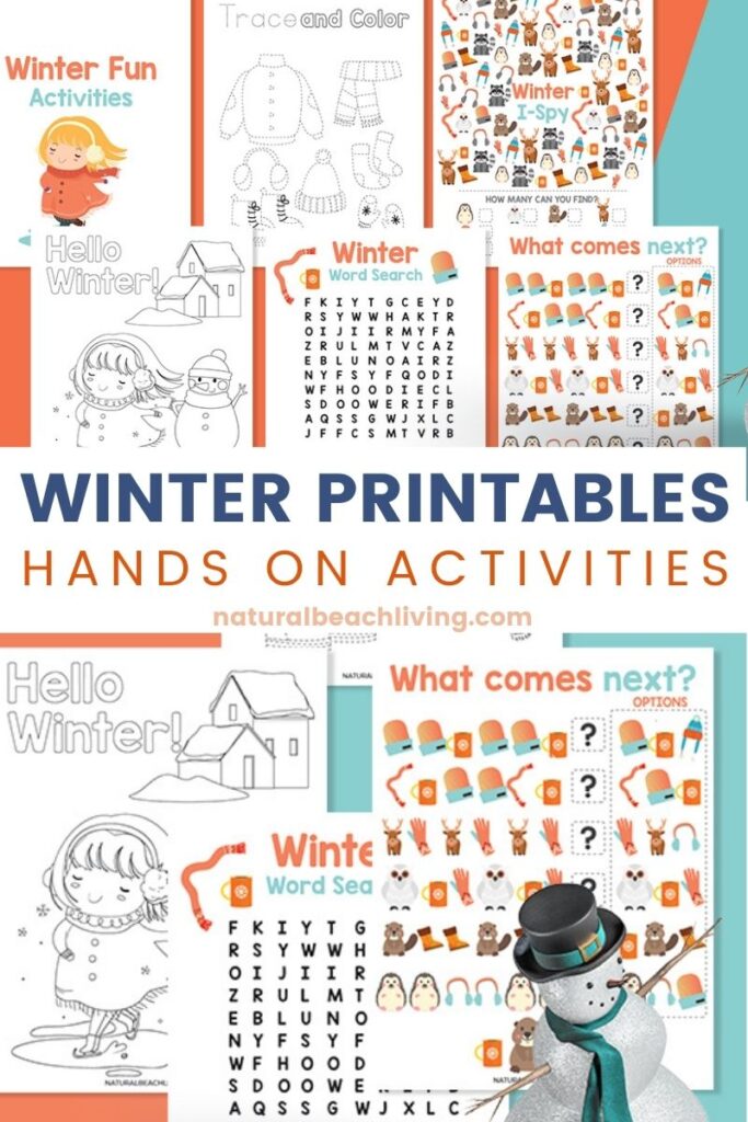 Free Winter Printables for Preschool and Kindergarten that include Fun Winter Printables and free printable winter worksheets for preschool. Coloring pages, Math activities, fine motor skills practice, Winter Theme and free winter activities for preschoolers