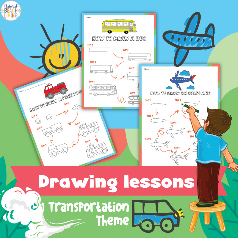 How to Draw Transportation Theme Easy, You can use these how to draw transportation lessons for kindergarten and early elementary students as a transportation theme activity that’s easy and fun. Transportation Drawing Easy, Step by step instructions for drawing easy transportation vehicles