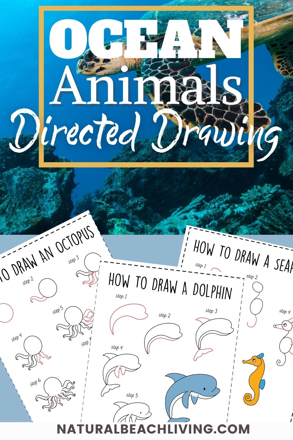 How to Draw Ocean Animals, Grab a set of these ocean animals Directed Drawing for Kids printables, These cute sea creatures are super fun to draw. Simple how to draw a step by step tutorial. Whether you use these in an Ocean Unit Study or Drawing Challenge Ideas, Drawing Themes are so much fun!
