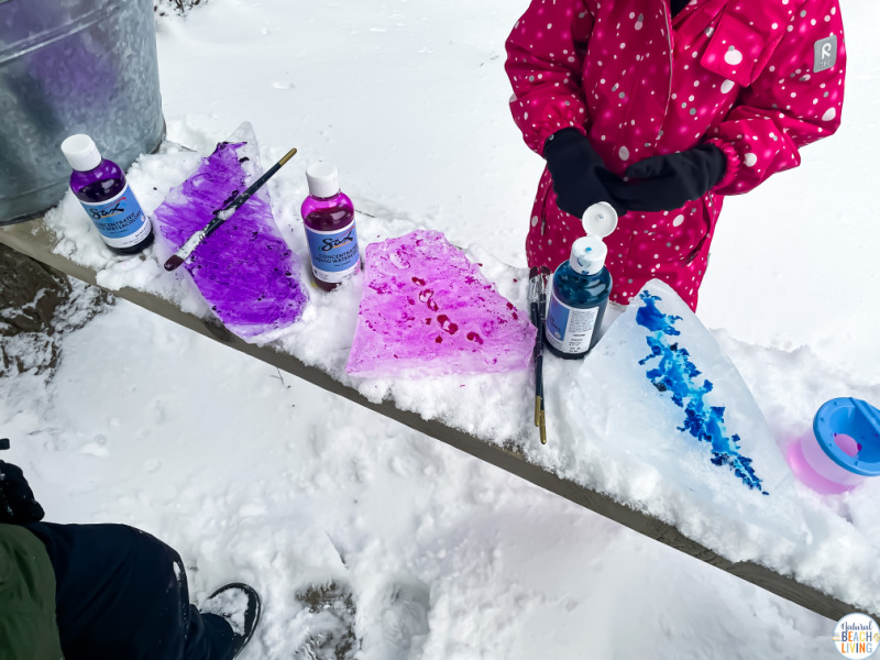 Encourage your kids with painting ice rainbow art. Your little one will love painting cool winter scenes, rainbows, making ice crystal palaces, and more with their own watercolors and brush strokes on ice blocks. Ice Painting Rainbow Art is a super simple way for them to express themselves creatively.