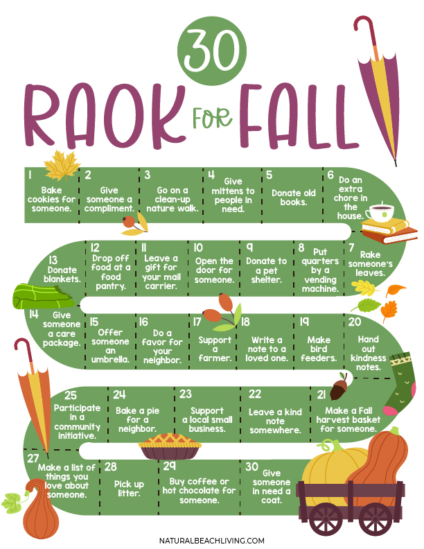 Discover lots of great ideas in this new FREE Printable Random Acts of Kindness for Fall, fall random acts of kindness for kids and adults, including acts of kindness you can use to encourage kindness around your town, at home or in classroom.