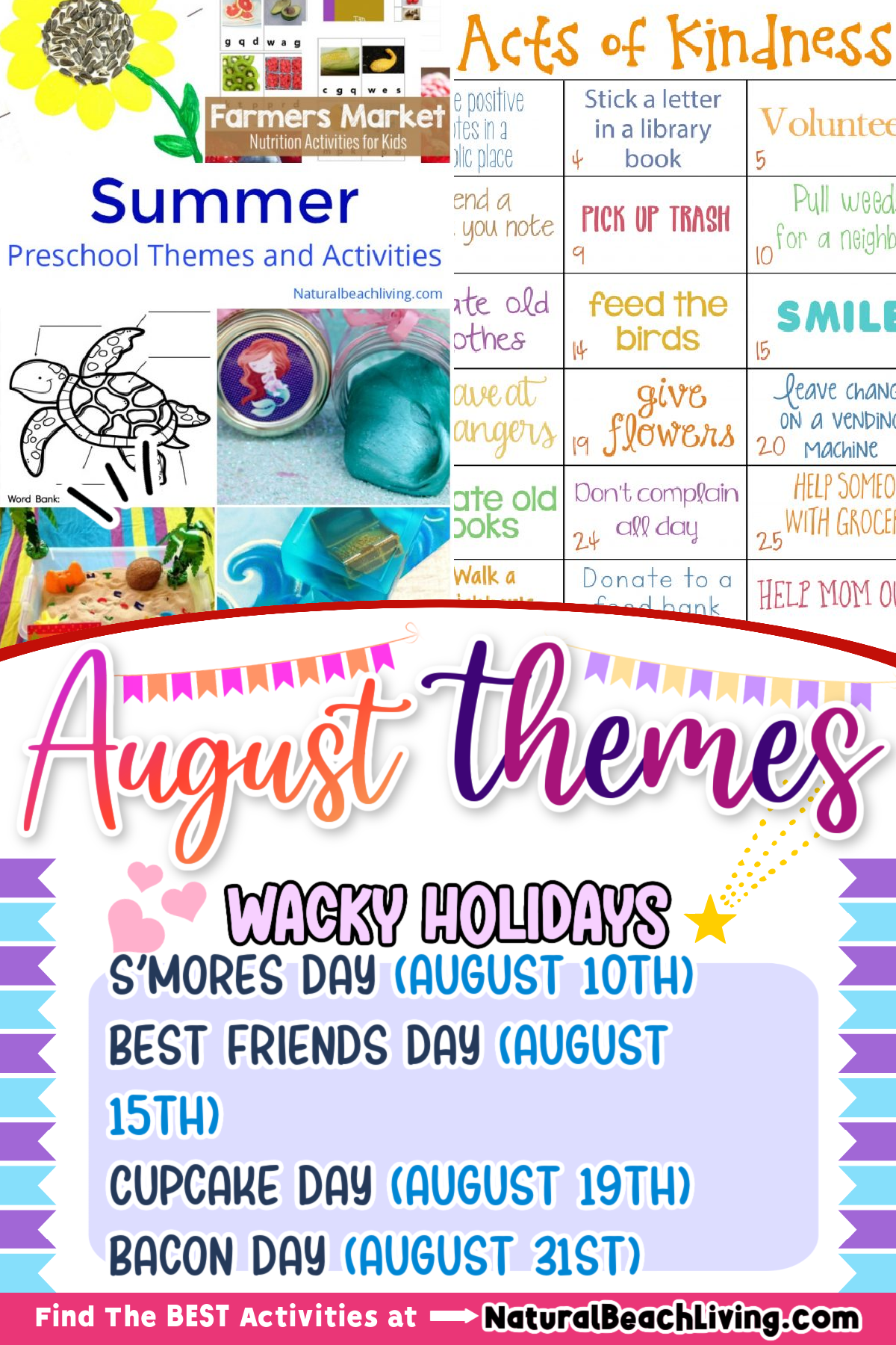 Find The Best August Themes for daily activities and ideas. You and Your child will have so many great summer activities and ideas to use their imagination and play with all month long; August themes for preschool, August Holidays, and August calendar themes are included, as well as August Ideas for End of Summer Celebrations.