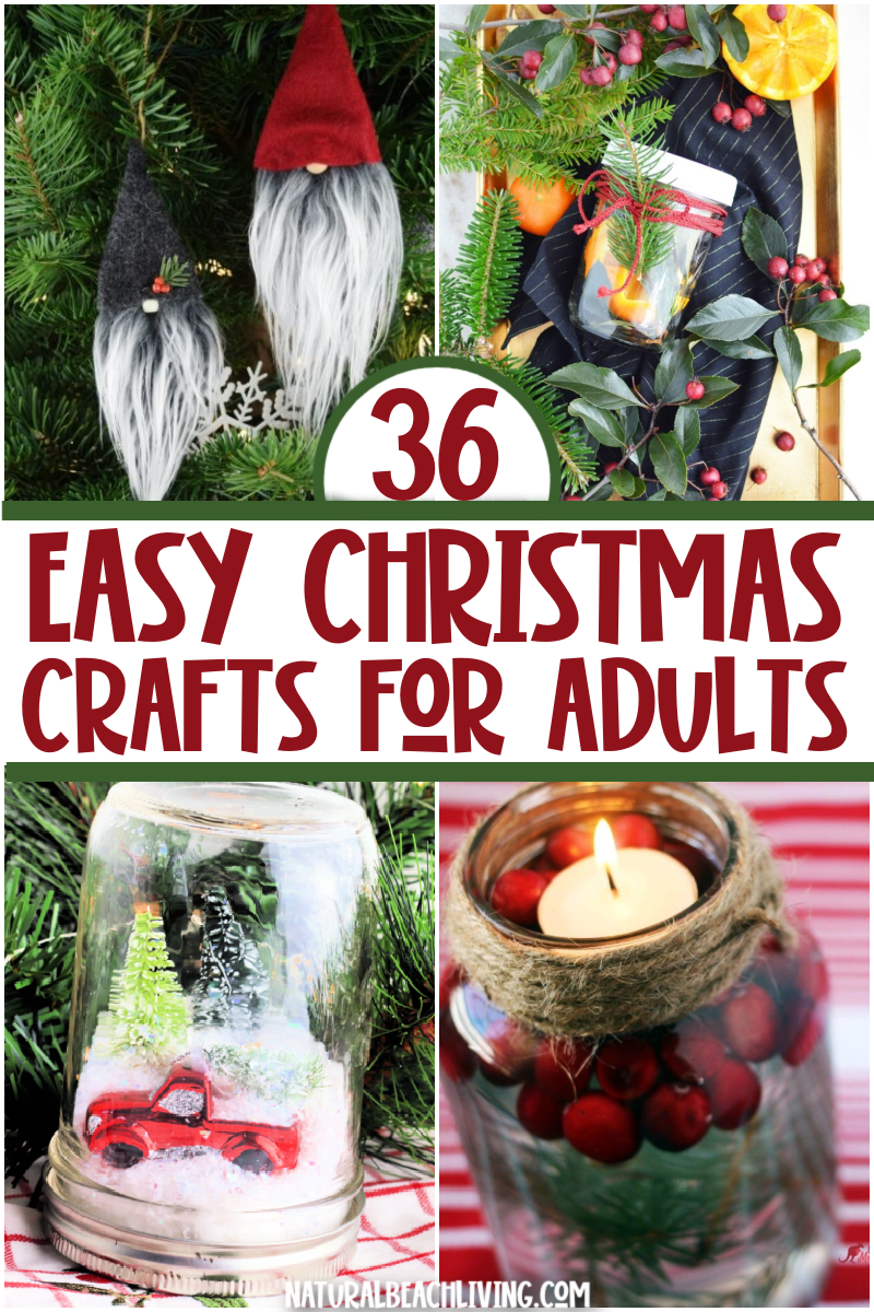 36 easy Christmas crafts for adults that will make any home fit for a visit from Santa. From wreaths and snow globes to candles and tree decorations, look at all these simple ideas and find a few fun Christmas Crafts that you'd like to create! 