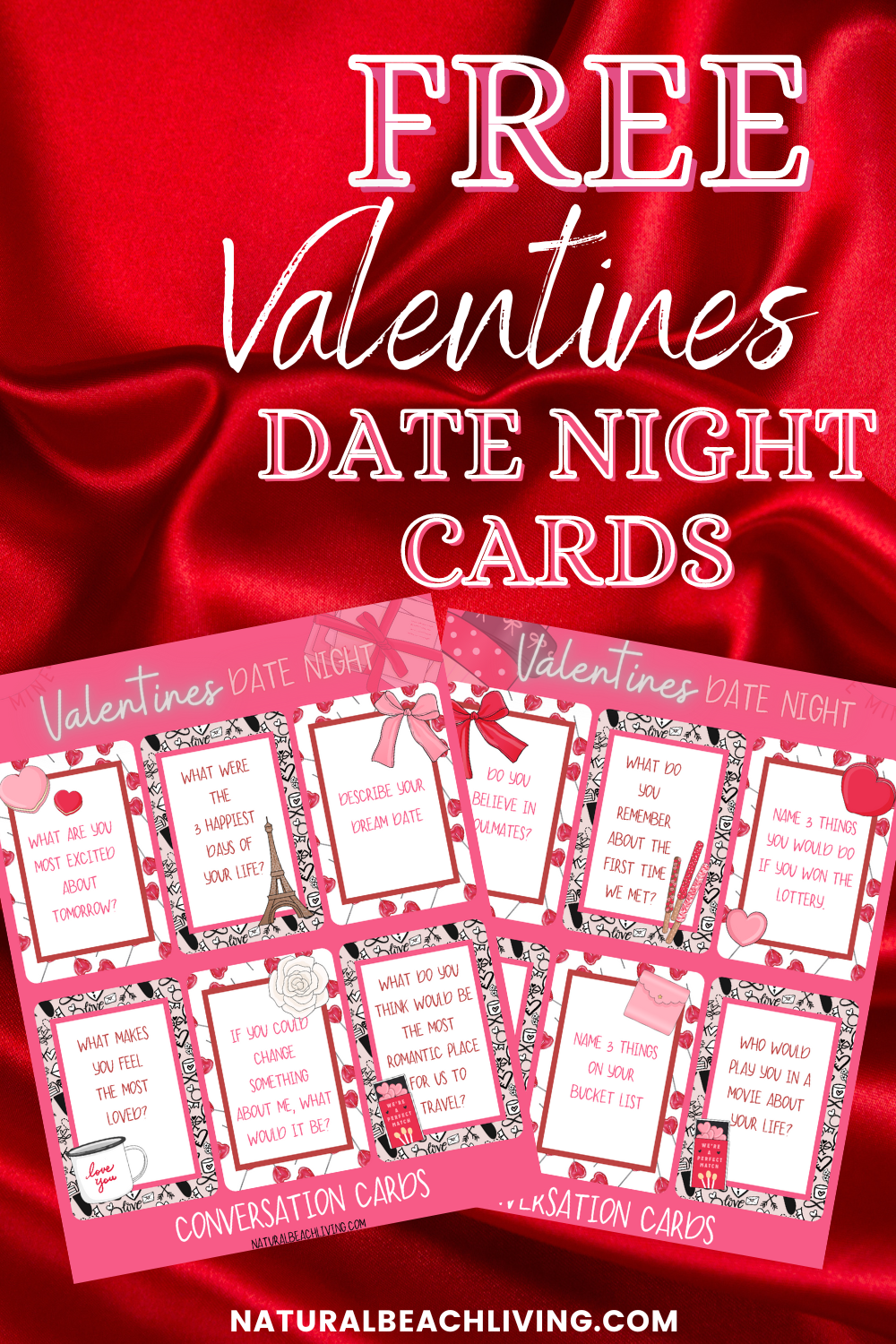 Valentine's Day Date Night Cards, These Free Printable Conversation Cards are thoughtful and fun. They will help you be more spontaneous in your romantic life, offering a range of ideas for conversations and sweet thoughts you can enjoy. Find THE BEST DATE NIGHT IDEAS HERE!