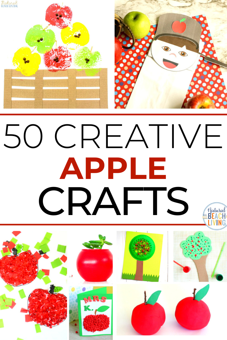 50 Awesome Apple Crafts for Preschoolers and kids of all ages, you'll find paper apple crafts, apple stamping, apple projects, Apple Tree Crafts, apple crafts for kindergarten, toddlers and plenty of fun apple preschool theme ideas. Fall is perfect for Apple Crafts. There are so many different ways to get creative and crafty with apples.