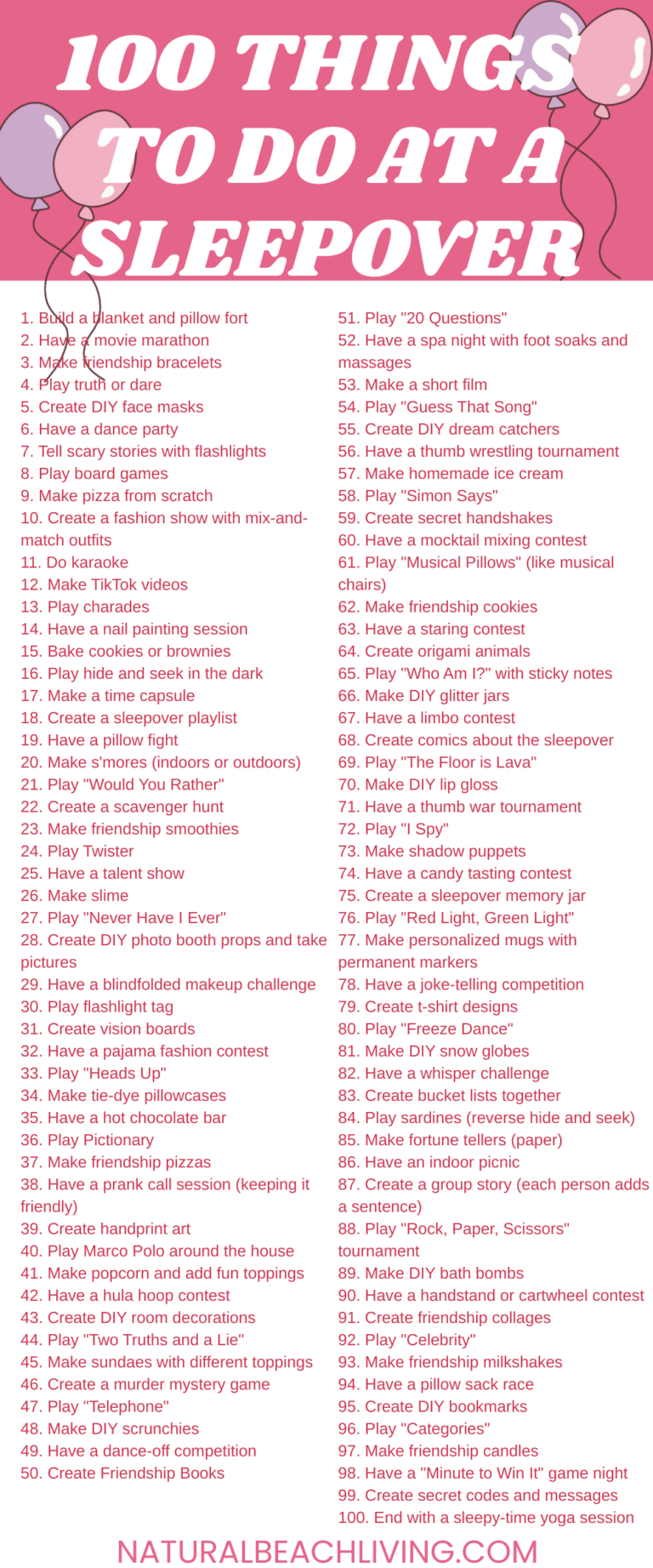 100+ Fun Things To Do At A Sleepover - Natural Beach Living