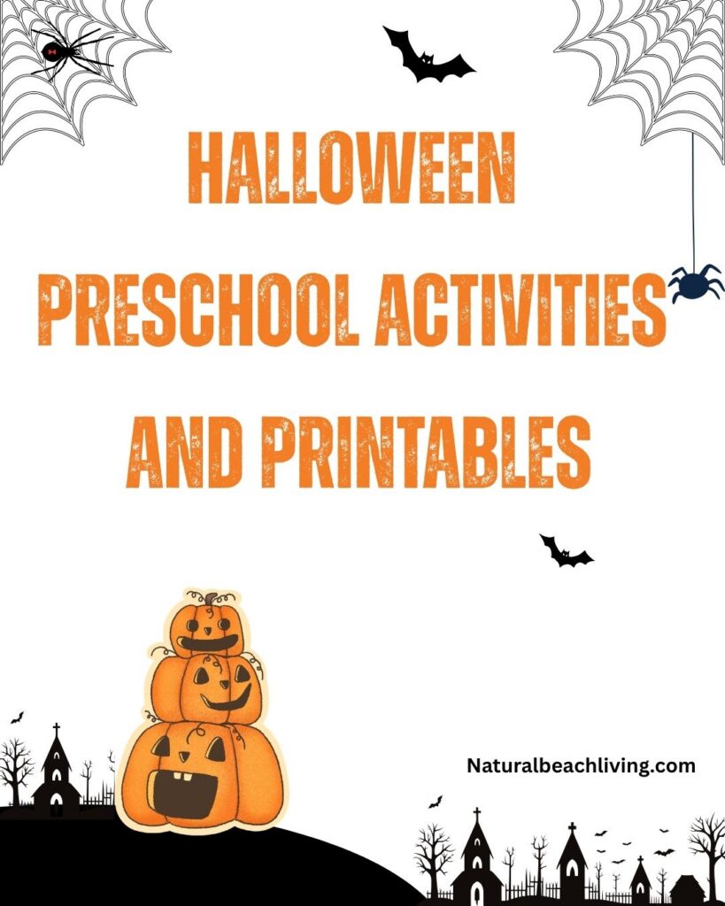 Fun Halloween preschool activities and free printables! Crafts, coloring pages, worksheets, Halloween sensory play, and Halloween games to make learning full of fall fun.